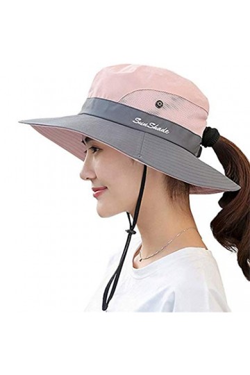 Fueerton Femme Pliable Chapeau de Soleil Réglable Coton Large Bord Visière Eté Plage Voyage UPF UV Rose 