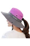 Fueerton Femme Pliable Chapeau de Soleil Réglable Coton Large Bord Visière Eté Plage Voyage UPF UV Rose 