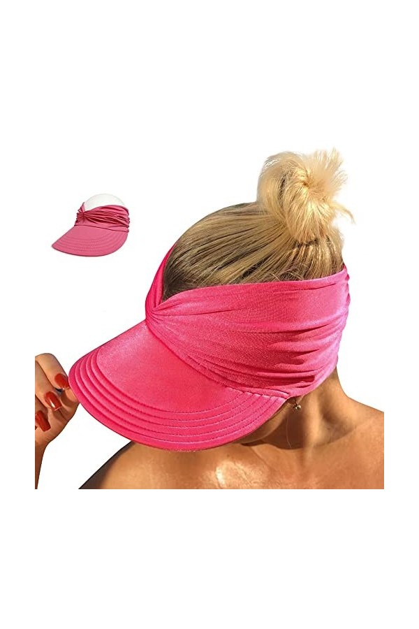 Chapeau de soleil pour femme avec visière large bord et protection UV - Chapeau de plage pliable pour femme, noir, Taille uni