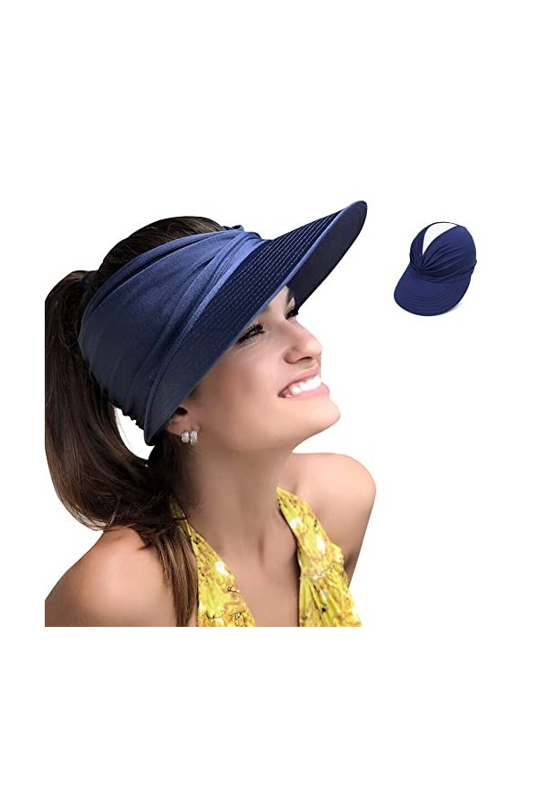 Chapeau de soleil pour femme avec visière large bord et protection UV - Chapeau de plage pliable pour femme, noir, Taille uni