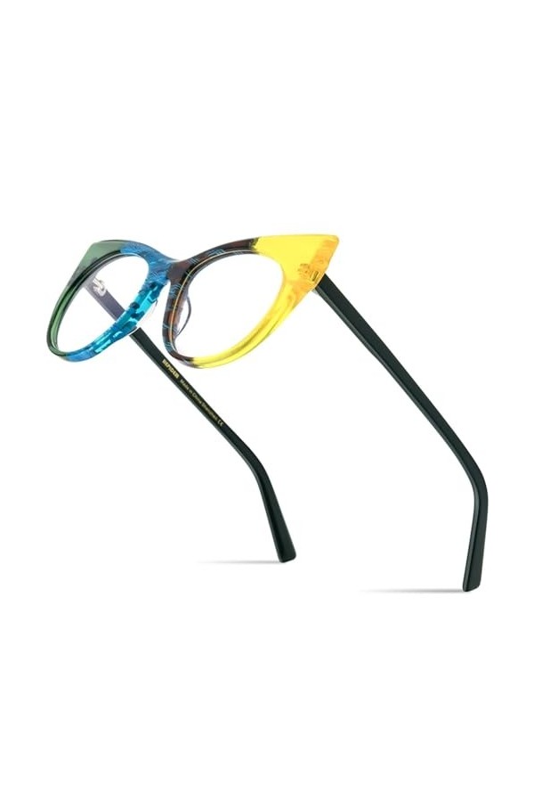 HCHES Lunettes en acétate multicolores monture femmes lunettes oeil de chat lunettes oeil de chat, 4, taille unique