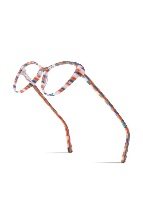 HCHES Lunettes en acétate à carreaux colorés monture femmes lunettes oeil de chat lunettes pour dames, 4, taille unique