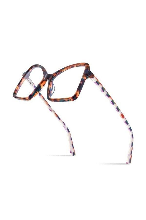 HCHES Lunettes en acétate multicolores monture femmes super taille lunettes de vue œil de chat, 3, taille unique
