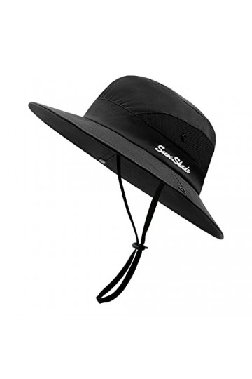 SEYUFN Chapeau Femme Soleil Outdoor Summer Protection UV Chapeau De Brousse&nbsp;Queue De Cheval en Maille à Large Bord pour La Ra