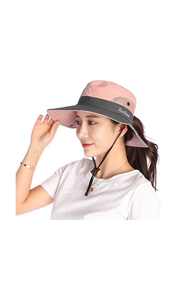 VICSPORT Femmes Chapeau De Soleil Large Bord Seau Mesh Boonie Chapeaux Pêche en Plein Air Protection UV