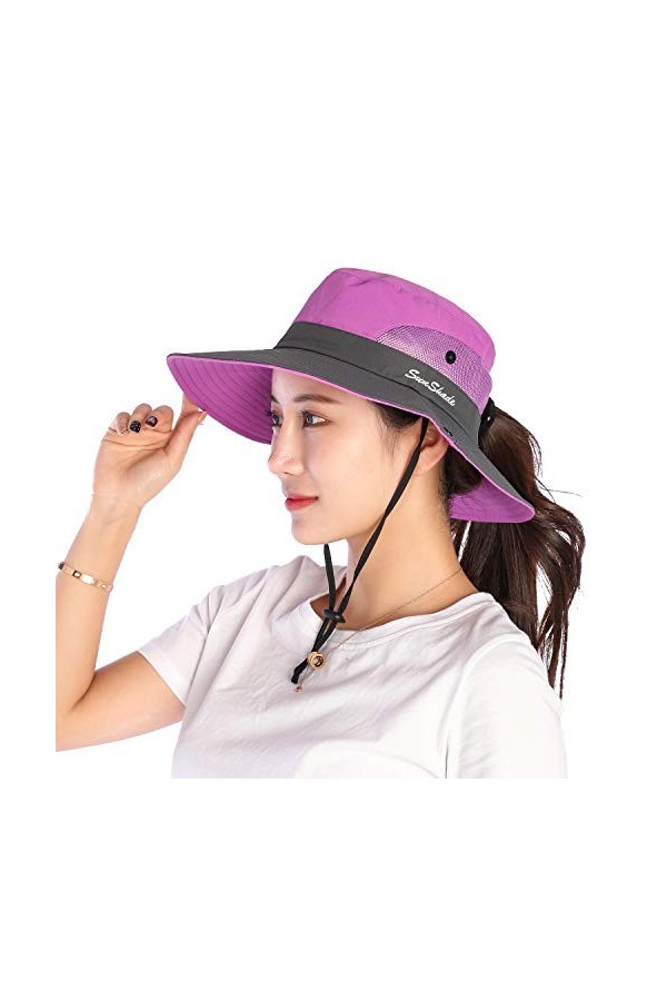 VICSPORT Femmes Chapeau De Soleil Large Bord Seau Mesh Boonie Chapeaux Pêche en Plein Air Protection UV
