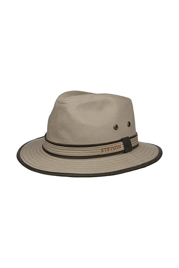 STETSON Chapeau Ava Cotton Anti-UV Femme/Homme - en Coton dété Traveller avec Passepoil Printemps-été - L 58-59 cm Beige
