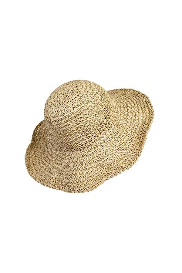 Chapeau de Paille de Femmes Plage Bonnet de Soleil Pliable Grande Dame Disquette De Papier Tresse Large Bord pour Voyage Déco