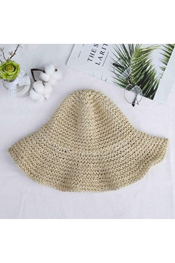 Chapeau de Paille de Femmes Plage Bonnet de Soleil Pliable Grande Dame Disquette De Papier Tresse Large Bord pour Voyage Déco