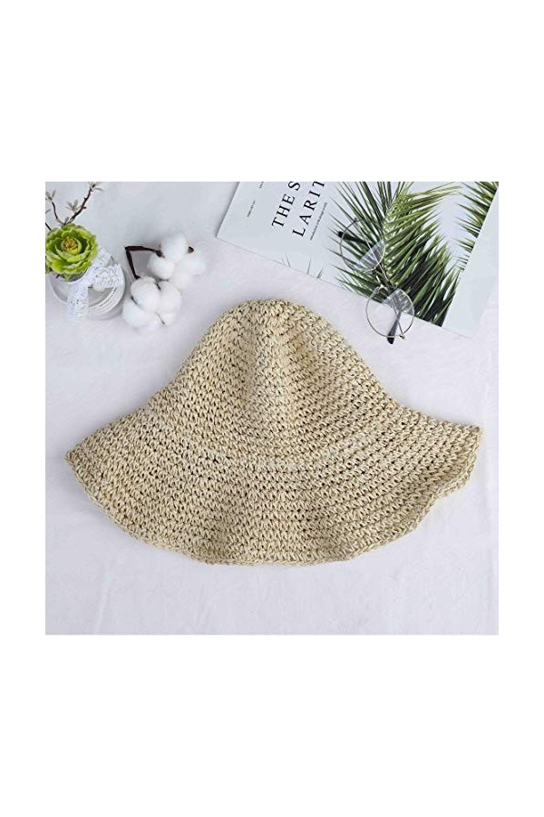 Chapeau de Paille de Femmes Plage Bonnet de Soleil Pliable Grande Dame Disquette De Papier Tresse Large Bord pour Voyage Déco