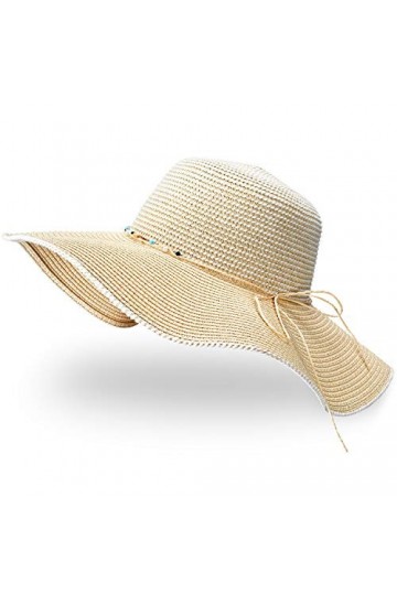 GIKPAL Chapeau de Paille Femme, Chapeau de Soleil Été Chapeau de Plage Pliable Anti-UV avec Large Bord et Mentonnière Réglabl