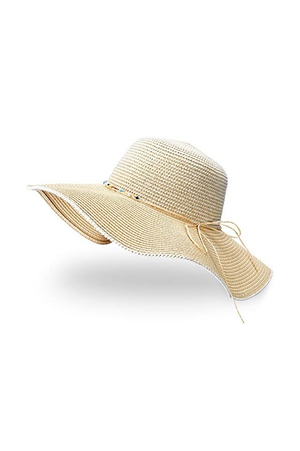 GIKPAL Chapeau de Paille Femme, Chapeau de Soleil Été Chapeau de Plage Pliable Anti-UV avec Large Bord et Mentonnière Réglabl