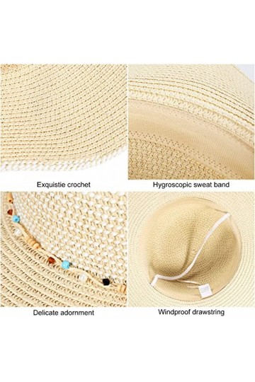 GIKPAL Chapeau de Paille Femme, Chapeau de Soleil Été Chapeau de Plage Pliable Anti-UV avec Large Bord et Mentonnière Réglabl