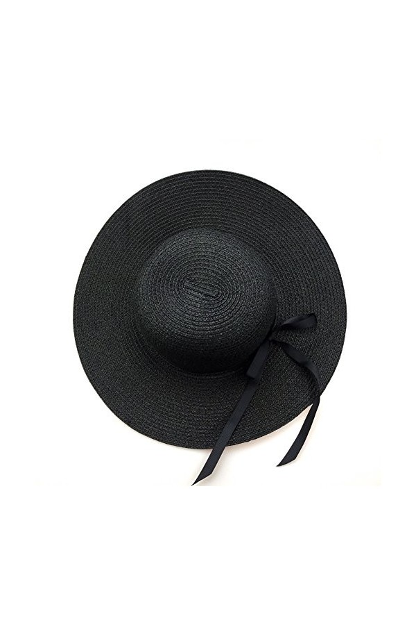 Eight Space Chapeau de soleil dété souple pour femme - Chapeau de paille à large bord avec nœud - Accessoires de plage - Pro