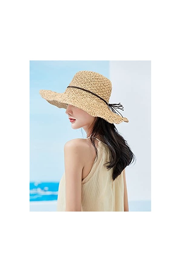 Chapeau de Paille Femmes Pliable Bohême Été Femmes Chapeau de Plage Bord Doux Respirant Grande Largeur Cap pour Voyage Vacanc