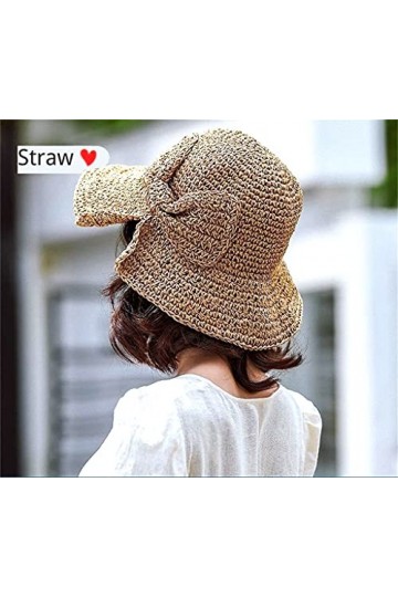 WEIGEER Chapeau de plage pliable large pour femme - Chapeau dété pour femme - Avec nœud papillon