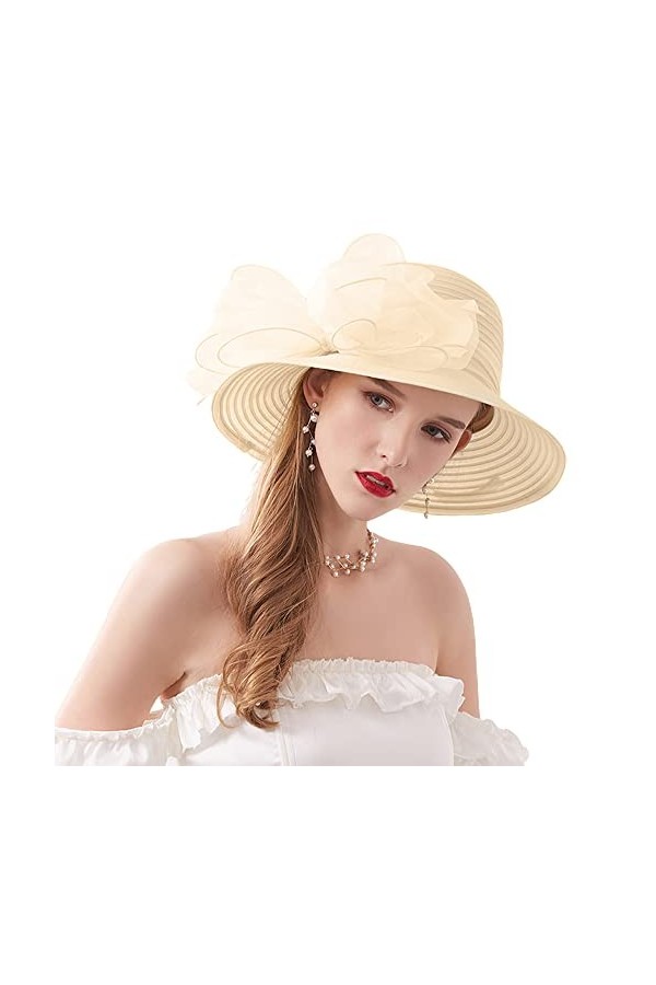 Naimo Femmes Chapeau Organza Église Kentucky Derby Fascinator Large Bord Fleur Chapeau de Mariage Tea Party Mariage Chapeaux 