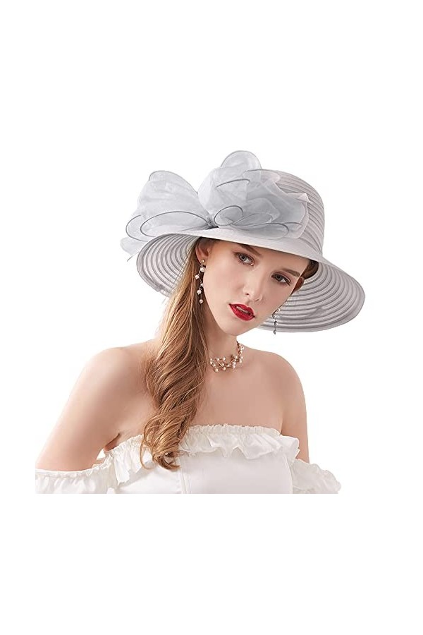 Naimo Femmes Chapeau Organza Église Kentucky Derby Fascinator Large Bord Fleur Chapeau de Mariage Tea Party Mariage Chapeaux 