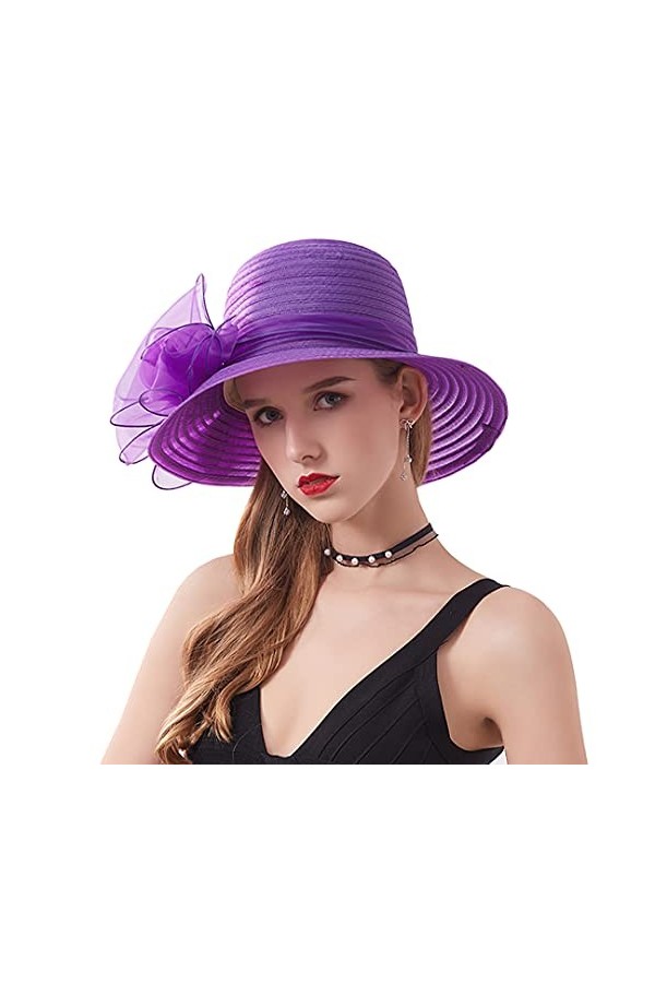 Naimo Femmes Chapeau Organza Église Kentucky Derby Fascinator Large Bord Fleur Chapeau de Mariage Tea Party Mariage Chapeaux 