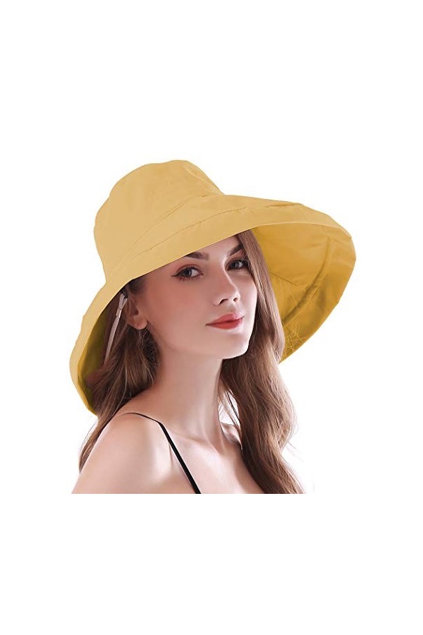 AIDIER Chapeaux de Soleil à Bord Large pour Femmes Anti UV Chapeau dété de Plage Pliable Casquette Respirant avec Corde, Boo
