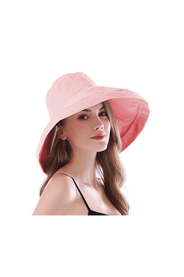 AIDIER Chapeaux de Soleil à Bord Large pour Femmes Anti UV Chapeau dété de Plage Pliable Casquette Respirant avec Corde, Boo