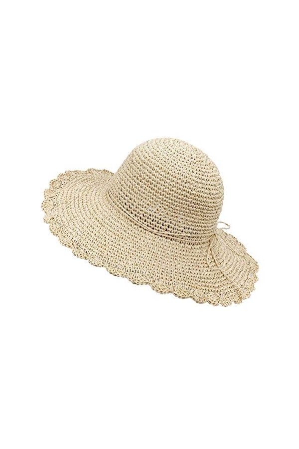 MaoXinTek Chapeau de Paille Femme Large Disquette Bord Chapeau de Soleil UV Protection Dété Pliable Plage Cap pour Loisirs V