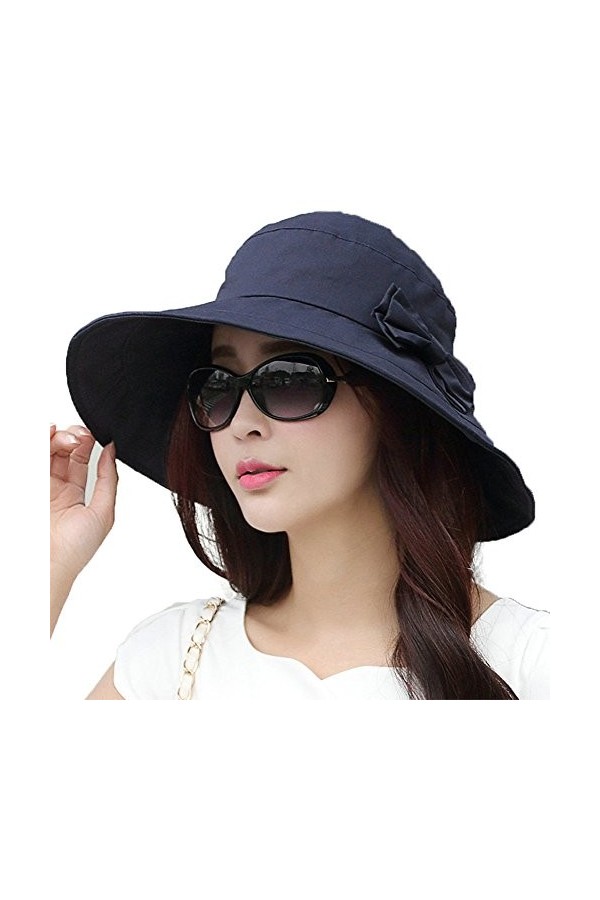 Comhats Siggi Chapeau d’été pliable pour femme avec bord large SPF UPF50+ - Bleu - Medium