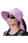 Femme Chapeau de Soleil à Large Bord Anti UV Floppy Chapeau de Pêche de Protection du Cou Casquette de Queue de Cheval pour V