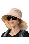 Femme Chapeau de Soleil à Large Bord Anti UV Floppy Chapeau de Pêche de Protection du Cou Casquette de Queue de Cheval pour V