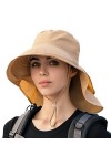 Femme Chapeau de Soleil à Large Bord Anti UV Floppy Chapeau de Pêche de Protection du Cou Casquette de Queue de Cheval pour V