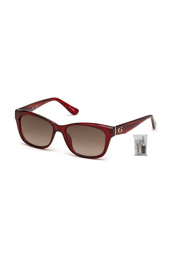 Guess GU7538 66F 54MM Shiny Red/Gradient Brown Rectangular Sunglasses for Women + FREE Complimentary Eyewear Kit