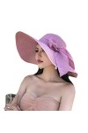 WSLCN Femme Chapeau de Soleil en Paille à Bord Large Capeline Pliable Plage Eté Anti-UV Décoration de Ruban Kaki