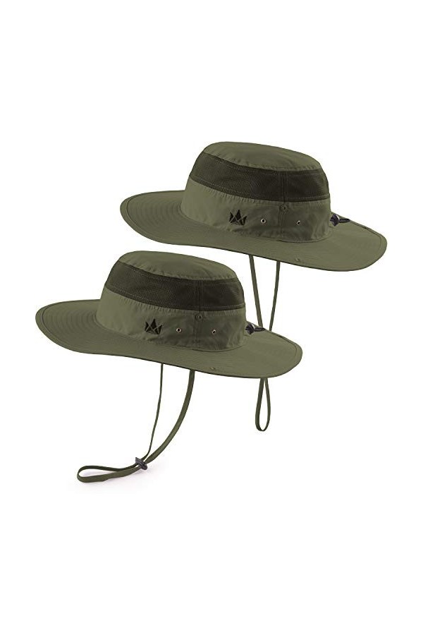 The Friendly Swede Chapeau de Pêche Safari - Lot de 2 - pour Activités de Plein Air avec Bande Respirante en Filet Kaki 