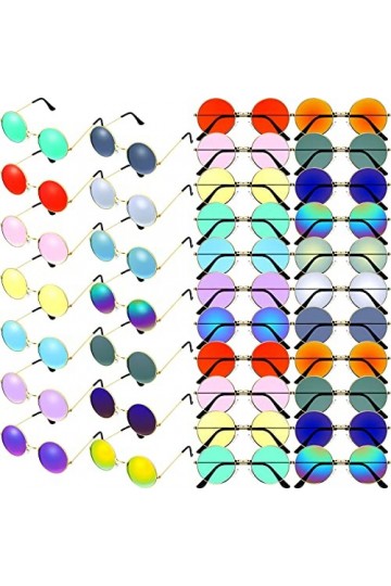 Lot de 42 lunettes de soleil rondes en vrac style hippie années 60 et 70 - Lunettes de soleil colorées rétro polarisées avec 