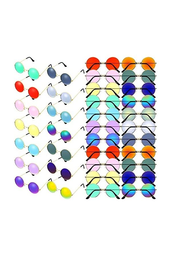 Lot de 42 lunettes de soleil rondes en vrac style hippie années 60 et 70 - Lunettes de soleil colorées rétro polarisées avec 