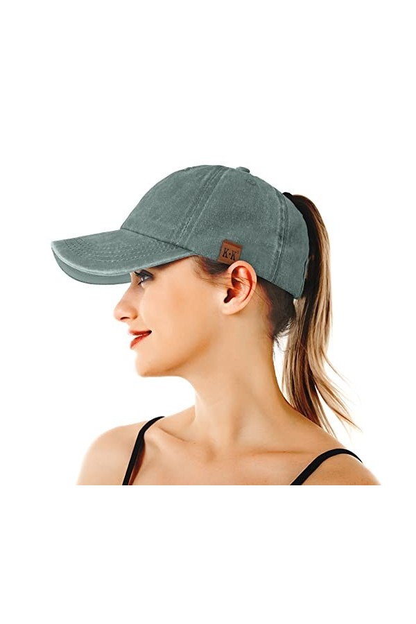 BLURBE Casquette de Baseball en Queue de Cheval Femme Vintage Délavé Coton Chapeau de Soleil Légère Réglable Casquette Unisex