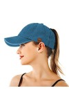 BLURBE Casquette de Baseball en Queue de Cheval Femme Vintage Délavé Coton Chapeau de Soleil Légère Réglable Casquette Unisex