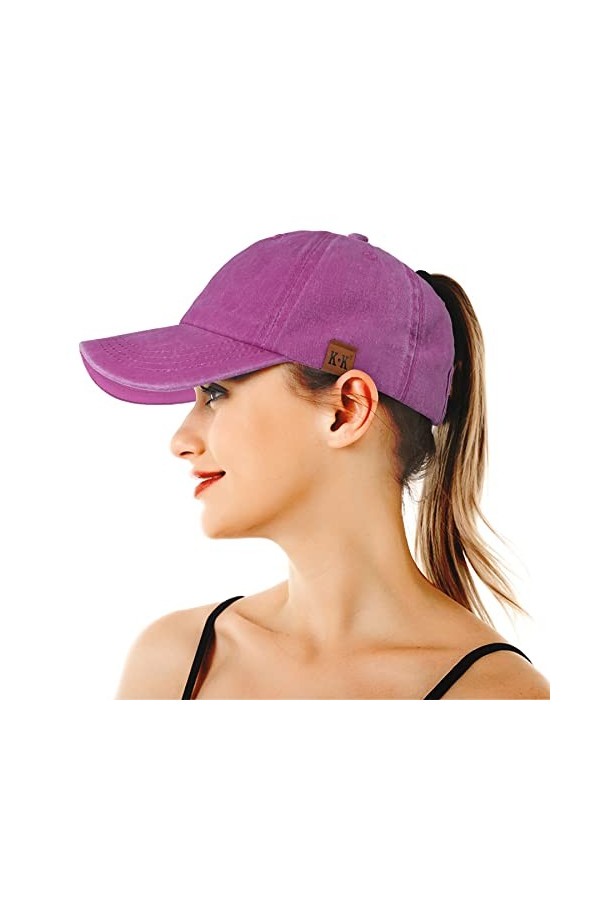 BLURBE Casquette de Baseball en Queue de Cheval Femme Vintage Délavé Coton Chapeau de Soleil Légère Réglable Casquette Unisex