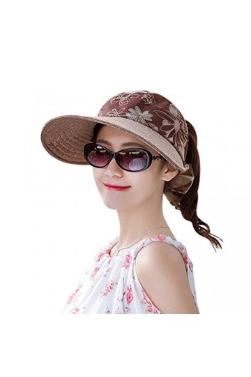 Casquette Visière Femme été Casquette de Baseball Queue de Cheval Chapeau Haut Vide Coton Chapeau de Soleil Large Bord Anti-U