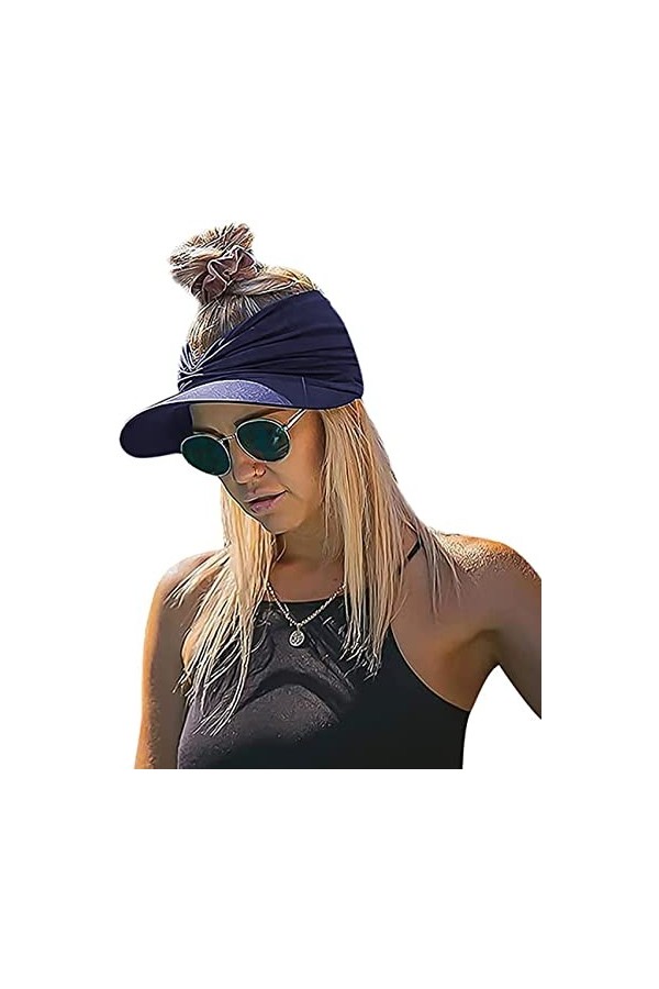 Casquette Visière Femme été Casquette de Baseball Queue de Cheval Chapeau Haut Vide Coton Chapeau de Soleil Large Bord Anti-U