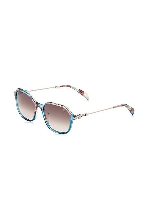 TOUS Stob42 Lunettes de Soleil, Shiny Havana + Azure, 55 Femme