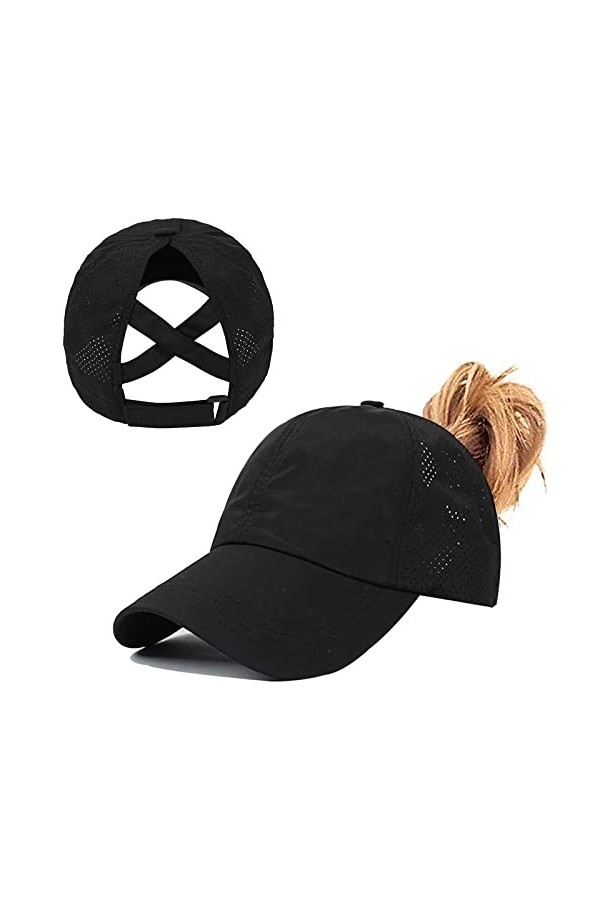 Queue de Cheval Casquette de Baseball, Léger Réglable Séchage Rapide Respirante Anti-Soleil UV, Unisexe Couleur Messy Casquet