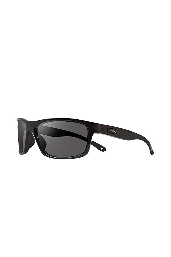 Revo Harnais : Filtres polarisés UV, lunettes de soleil Rectangle Sport Wrap, monture noire mate avec verres graphite RE 407