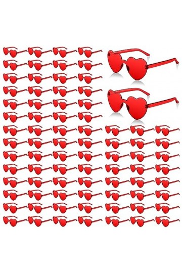JDHXBMW Lot de 80 paires de lunettes de soleil en forme de cœur rouge pour femme - Accessoires de fête pour adultes