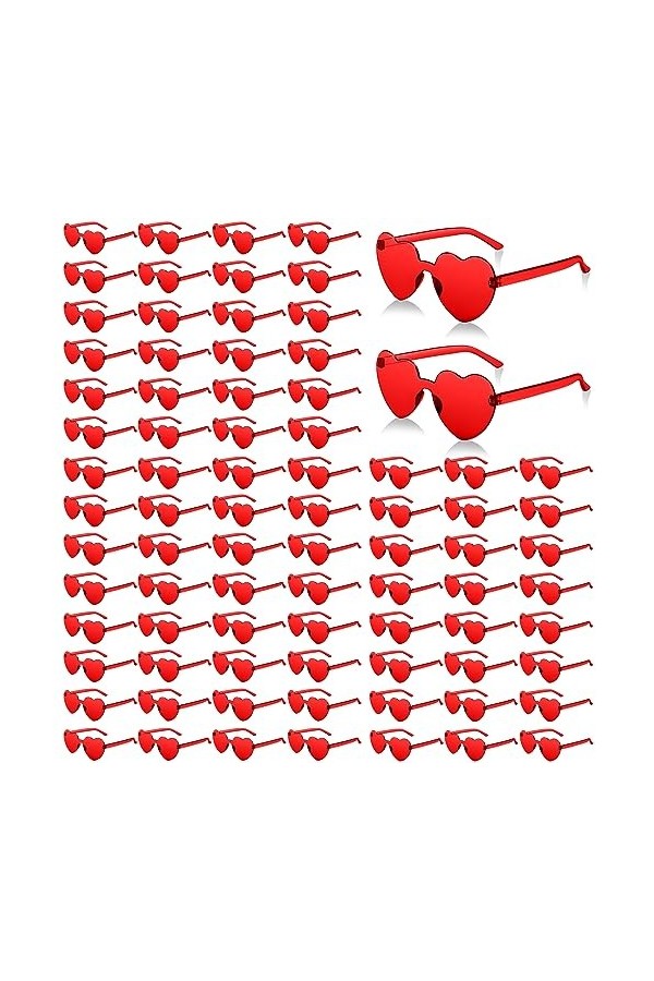 JDHXBMW Lot de 80 paires de lunettes de soleil en forme de cœur rouge pour femme - Accessoires de fête pour adultes