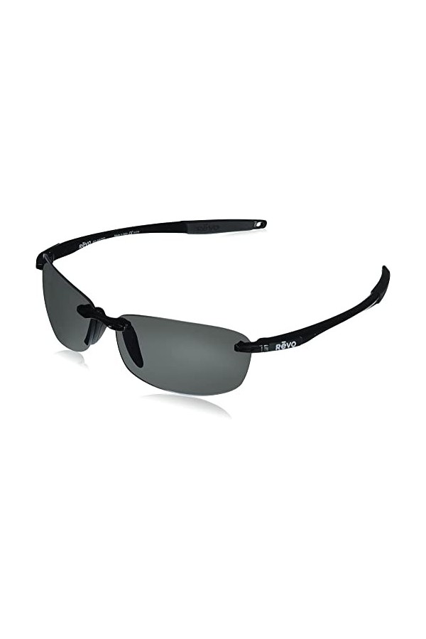 Revo Descend E&nbsp;: Filtres polarisés UV, lunettes de soleil rectangulaires sans monture, monture noire avec verres en graphite 