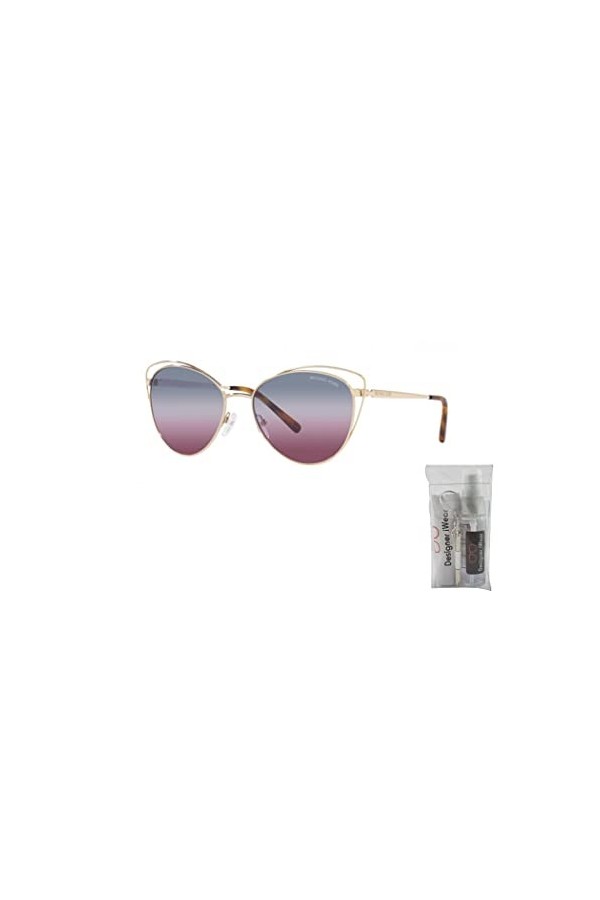Michael Kors Rimini MK1117 Lunettes de soleil œil de chat pour femme + ensemble avec kit de lunettes iWear, Or clair / Chambr