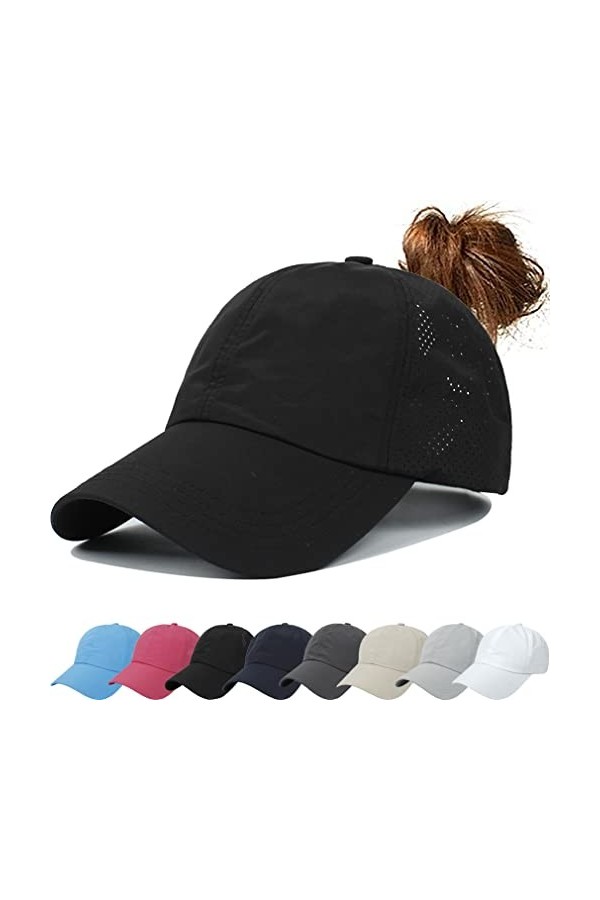 Queue de Cheval Casquette de Baseball Léger Réglable Séchage Rapide Casquette de Baseball pour Femme en Queue de Cheval Maill