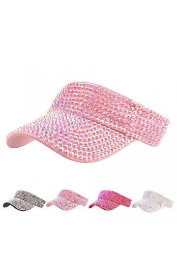Casquette de Sport à Strass Brillants Visiere Casquette Anti UV Femmes Soleil Réglable Queue de Cheval Casquette de Baseball 