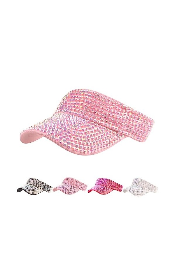 Casquette de Sport à Strass Brillants Visiere Casquette Anti UV Femmes Soleil Réglable Queue de Cheval Casquette de Baseball 